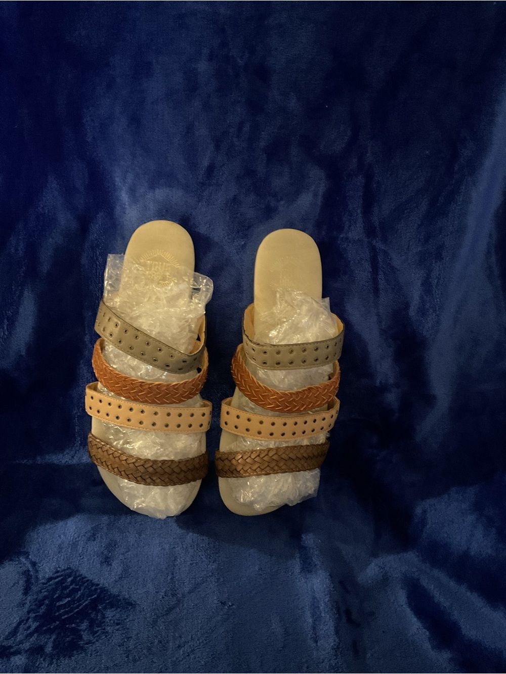 True Craft Layered Braided & Perforated Slide Sandals in Brown, Tan, Beige